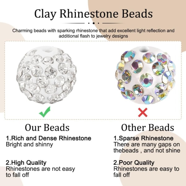 100 stk Rhinestone Beads Clay Beads Polymer Crystal Beads