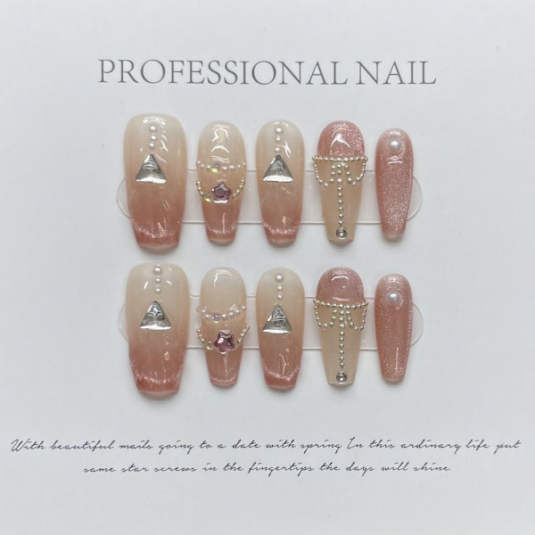 10 stk Fairy Hemline Håndlagde negler Pure Manual False Nail MLONG MLong