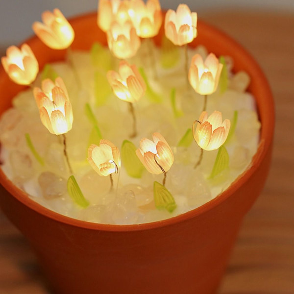 DIY Tulip Natlampe i potte Bordlampe PINK 5 TULIPAN BLOMST 5 Pink 5 tulip flower-5 tulip flower