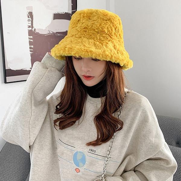 Plysch Bucket Hat Fisherman Cap VIT White