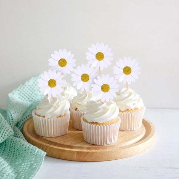 Daisy Flower Cake Topper Daisy Kakepynt HVIT 24STK White 24Pcs-24Pcs