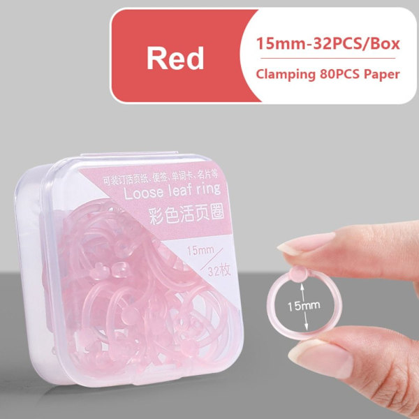 32ST Ringpärm Album Circle RÖD 15MM-32ST 15MM-32ST Red 15mm-32PCS-15mm-32PCS