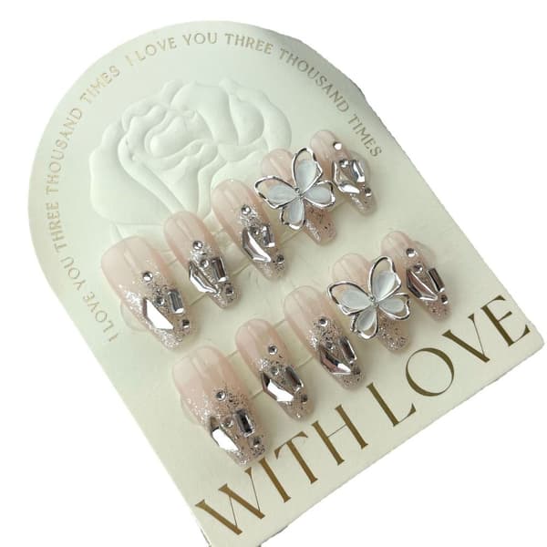 10stk/eske 3D Butterfly Håndlagde Nails Splinter Diamond False SShort