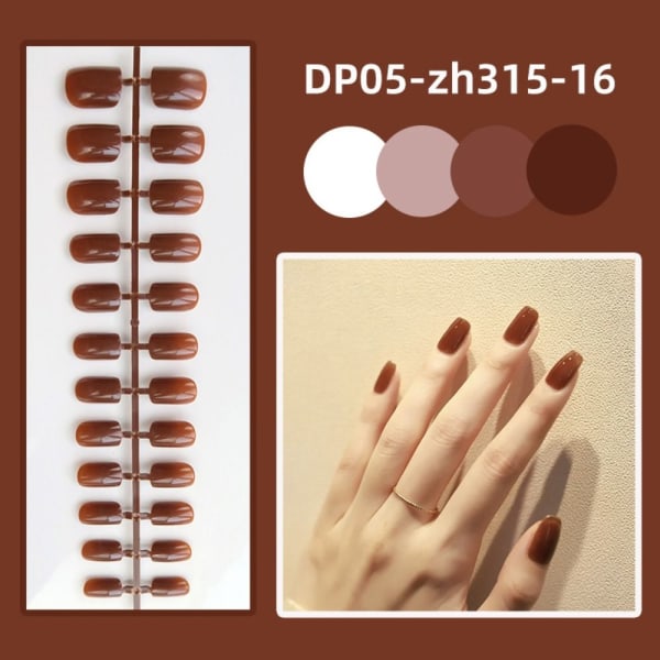 24stk Kort Square Head False Nails Glanset Bærbare falske negler DP05-zh294-18