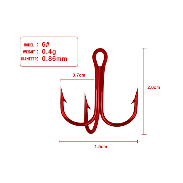 50 stk røde fiskekroge højkulstofstål 6 6 6