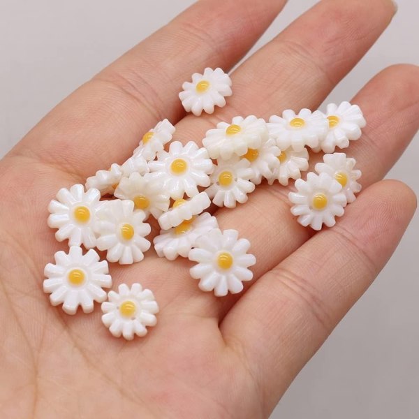 Mini White Flower Daisy 11-kronblade løse perler Naturlig skal