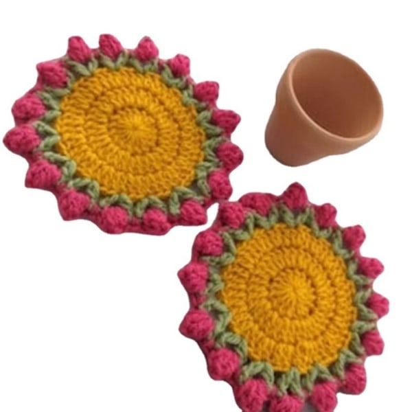 Handgjorda sköldpaddunderlägg för muggar Kaffekoppar RÖD BLOMMA RÖD Red Flower