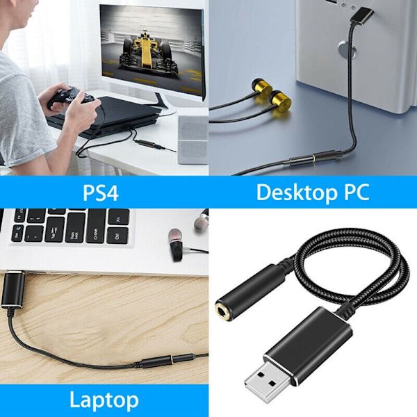 Usb lydkort Computer lydkort SORT Black