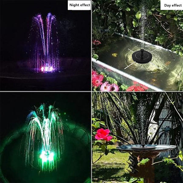 Solar Fontene Vannpumpe Med LED Lys For Fuglebad Solar Powered Color 1
