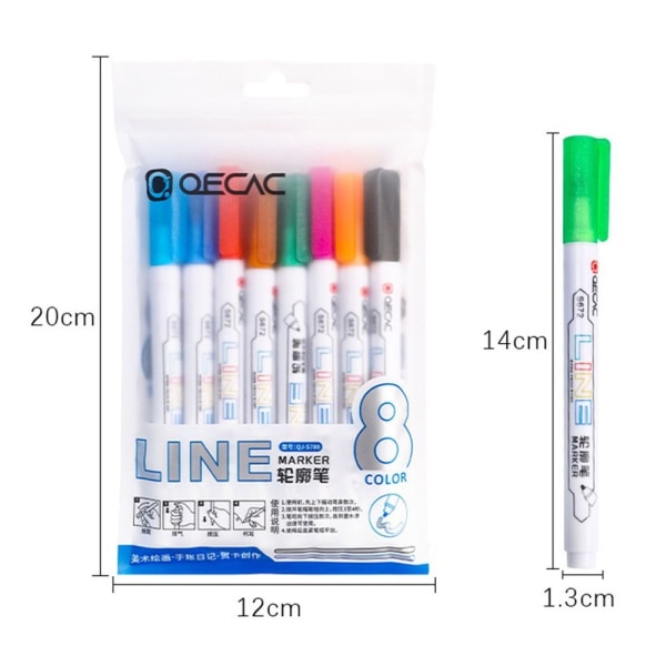 Double Line Outline Pen Marker Pen 8-COLOR 8-COLOR 8-Color