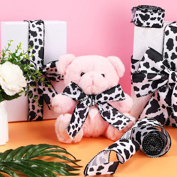 2 rullaa 10 jaardia Cow Print Ribbon Wired Cow Print Wired Edge