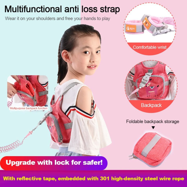 Toddler Sele Snor Anti Lost Wrist Link PINK pink