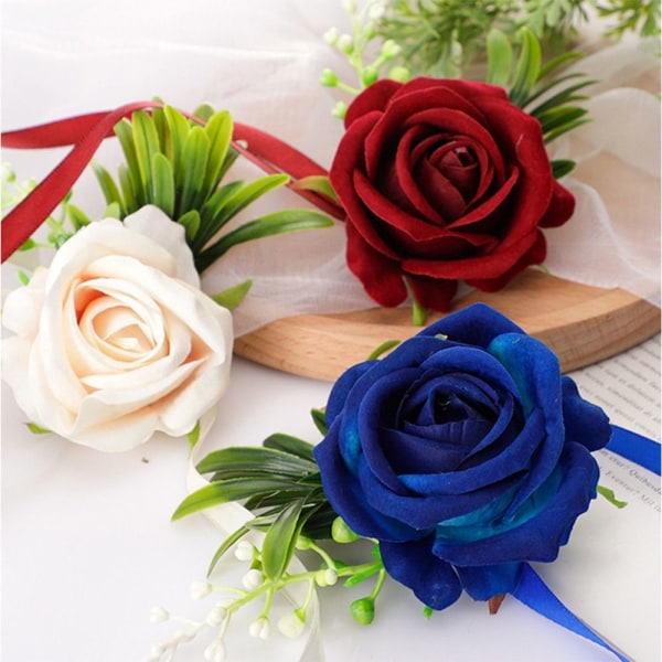 2 STK Kunstig Rose Boutonniere Groom Blomst MØRKEBLÅ dark blue