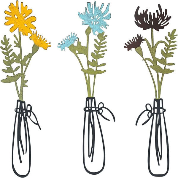1/3st metall blommiga väggbonader Järnkonst Färgglad blomvägg yellow&blue&brown