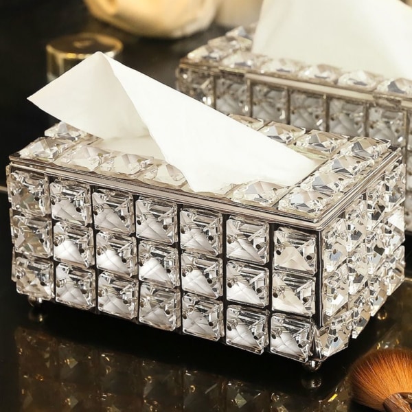 Krystall Tissue Box Cover Dekorative Paper Box SØLV Silver