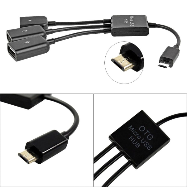 3-i-1 hane till hona Dual Micro USB Host OTG Hub