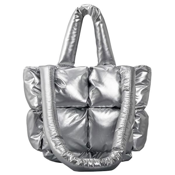 Pehmuste Tote Bag Puffer tikattu olkalaukku SILVER Silver