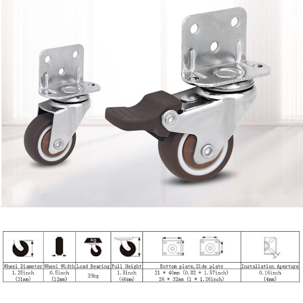 4 stk Sidemonterede hjul Små hjul Drejelige hjul