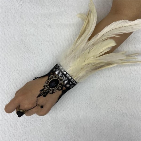 Gothic Feather Gloves Pitsikäsineet BEIGE Beige
