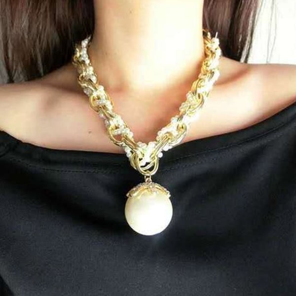 Crystal Dam Pearl Chain Choker Collar GULD Gold