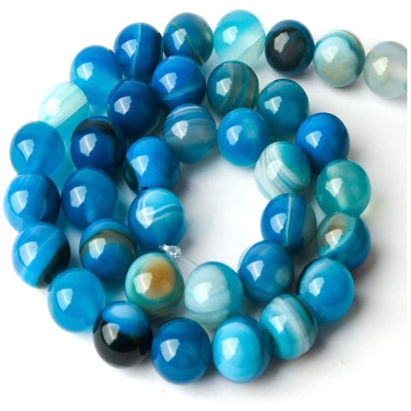 Naturlige blå stribede agatperler Runde Spacer Beads Energy