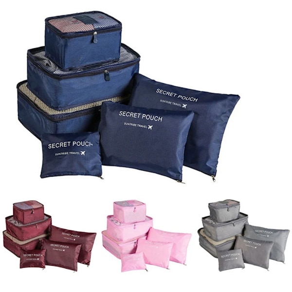 6 kpl Säilytyslaukut Matkalaukku Set HARMAA grey
