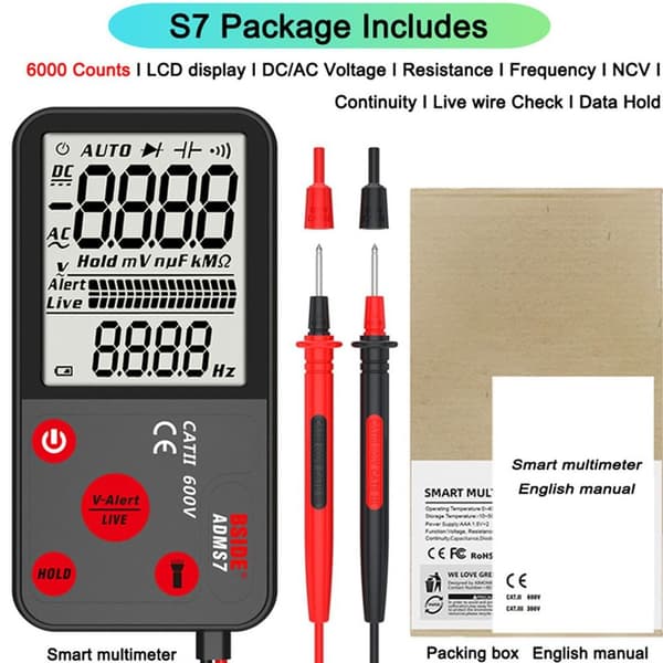 Digital Smart Multimeter Spänningsdetektor Multi Tester Mätare ADMS7