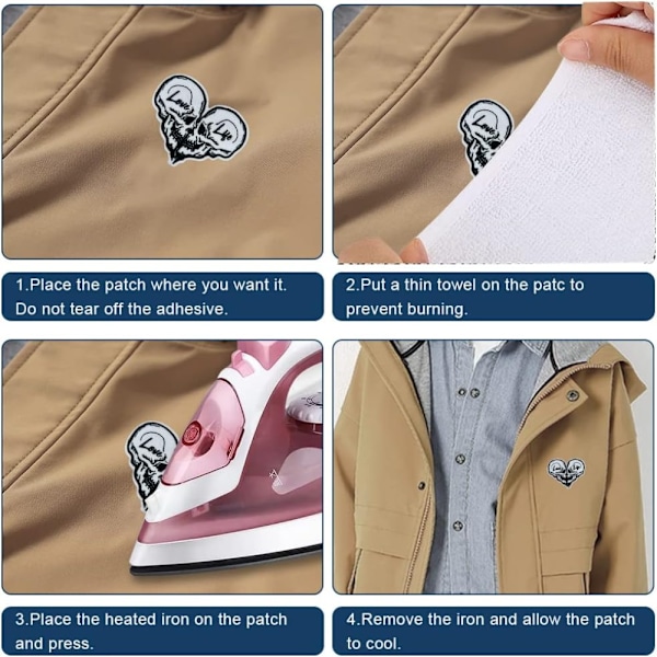10 Stk Skelet Kranie Patches Kraniet Hjerte Tøj Iron-on