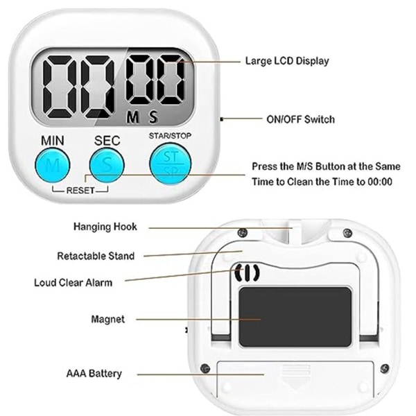 Kjøkkentimer Digital Visual Timer HVIT White