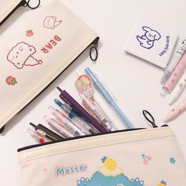 Kawaii Blyantskrin Cartoon Bear Canvas School Blyantboks 02 02 02