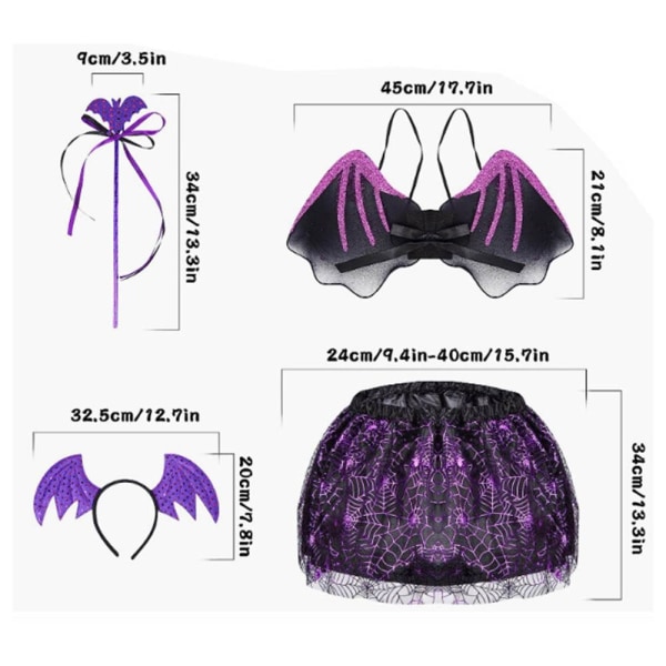 Bat Wings Sæt Halloween Cosplay kostume 2 NEDERDEL 2 NEDERDEL 2 Skirt