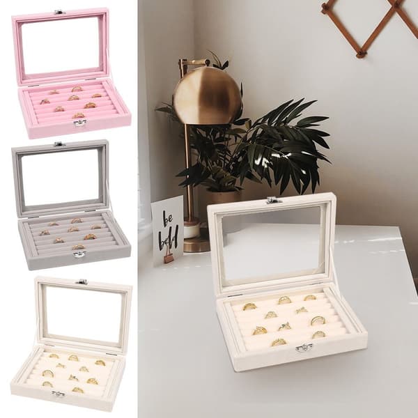 Sammet Ring Box Smycken Organizer ROSA pink