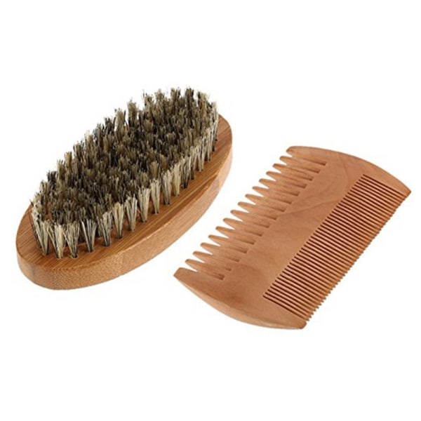 Wood Beard Comb Boar Bristle Brush Facial Shaving Beard Grooming