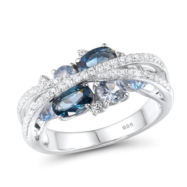 Moissanite Ring Bryllupsforlovelsesring BLÅ STØRRELSE 6 STØRRELSE 6 blue size 6-size 6