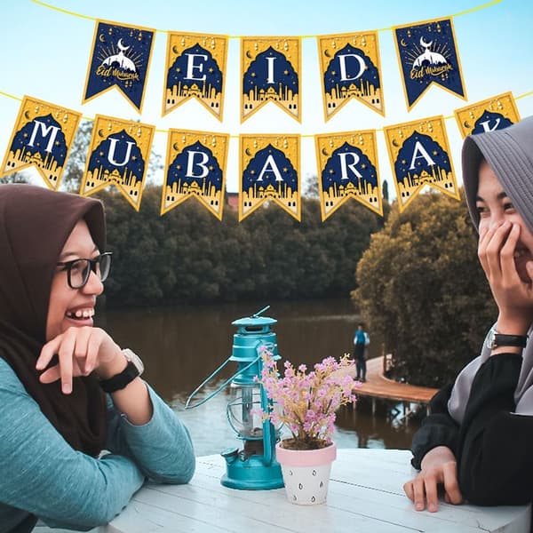 1 sæt Eid Mubarak Banner Bunting Latex Ballon E E
