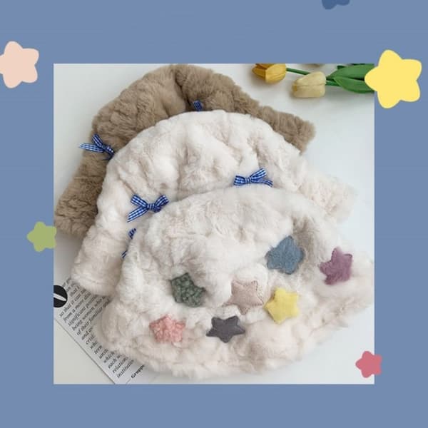 Kvinnor Bucket Hat Ull Cap VIT BOW BOW White Bow-Bow