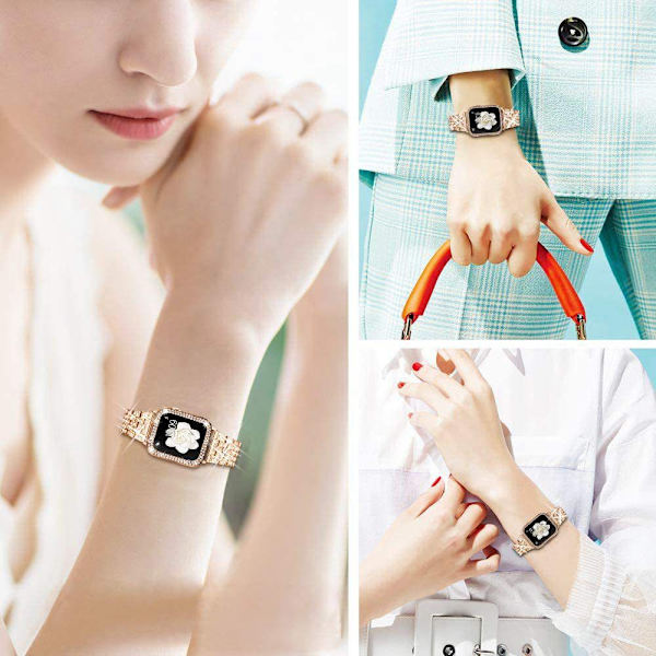 Klockarmband i metall med diamanter för Apple Watch champagne 42mm