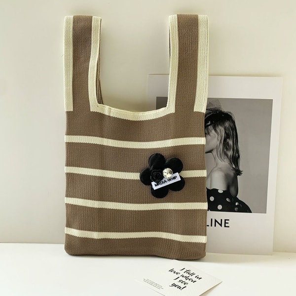 Stripe Knit Handväska Knot Wrist Bag SVART black