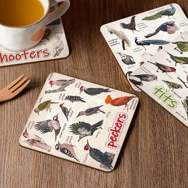6 kpl: set Bird Pun Coasters Hauskat lasinaluset juomille AKRYYLI Acrylic