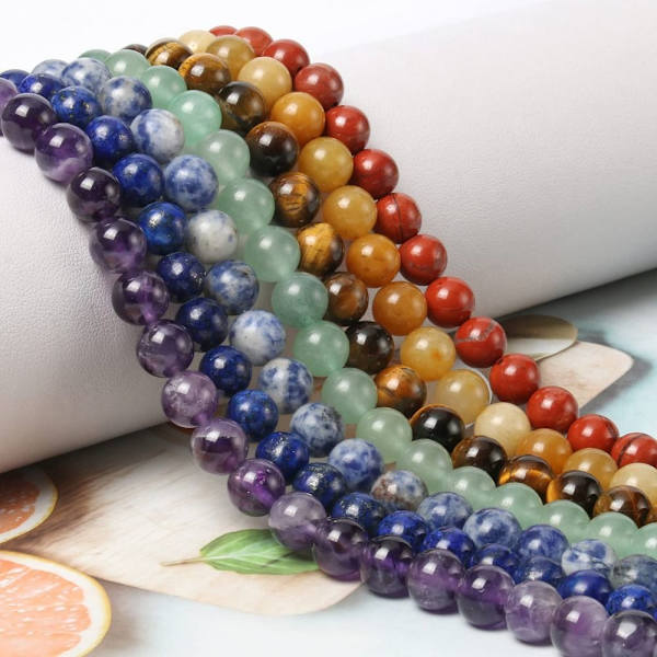 105 Stk 8mm Natursten Perler 7 Chakra Løse Sten Perler