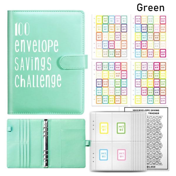 100 Days Envelope Challenge Binder Savings Challenge Book VIHREÄ green