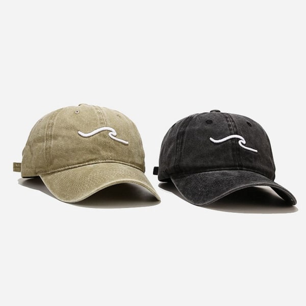 Wave Embroidery Baseball Caps Distressed Haalistunut cap MUSTA black