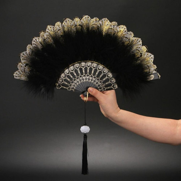 Feather Folding Fan Party Dekor GUL yellow