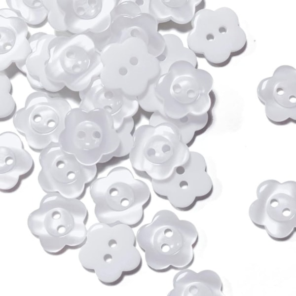 200 stk. Blomsterformede knapper Hvide perleskinnende syknapper