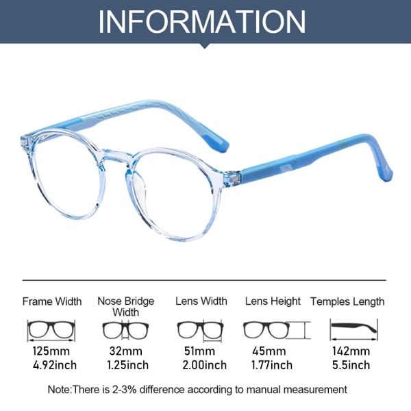 Lasten anti-siniset vaaleat lasit pyöreät silmälasit 6 6 6