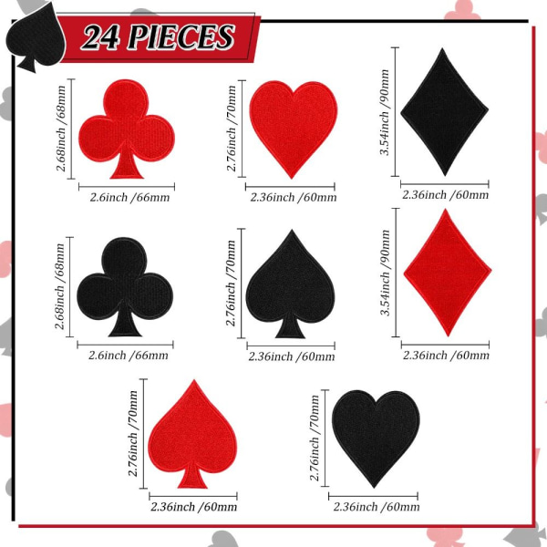 24stk Poker Patcher Rød Svart Hjerte Patcher Gaming Stryk på