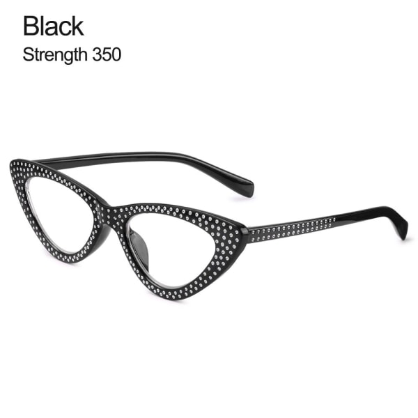 Cat Eye Läsglasögon Diamond Presbyopic Glasögon SVART black Strength+350-Strength+350