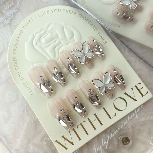 10stk/eske 3D Butterfly Håndlagde Nails Splinter Diamond False LLong