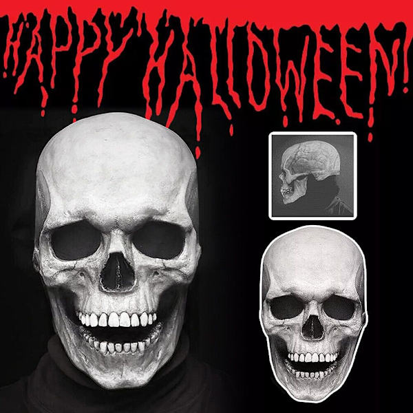 Läskig Halloween Helhuvud Käke Movable Skull Mask