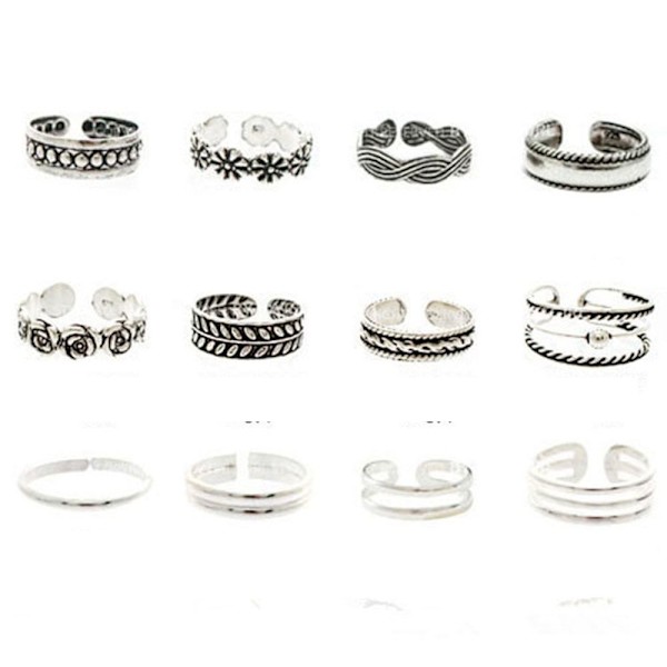 12 kpl / Set Foot Ring Set Open Finger Rings Varvasrenkaat